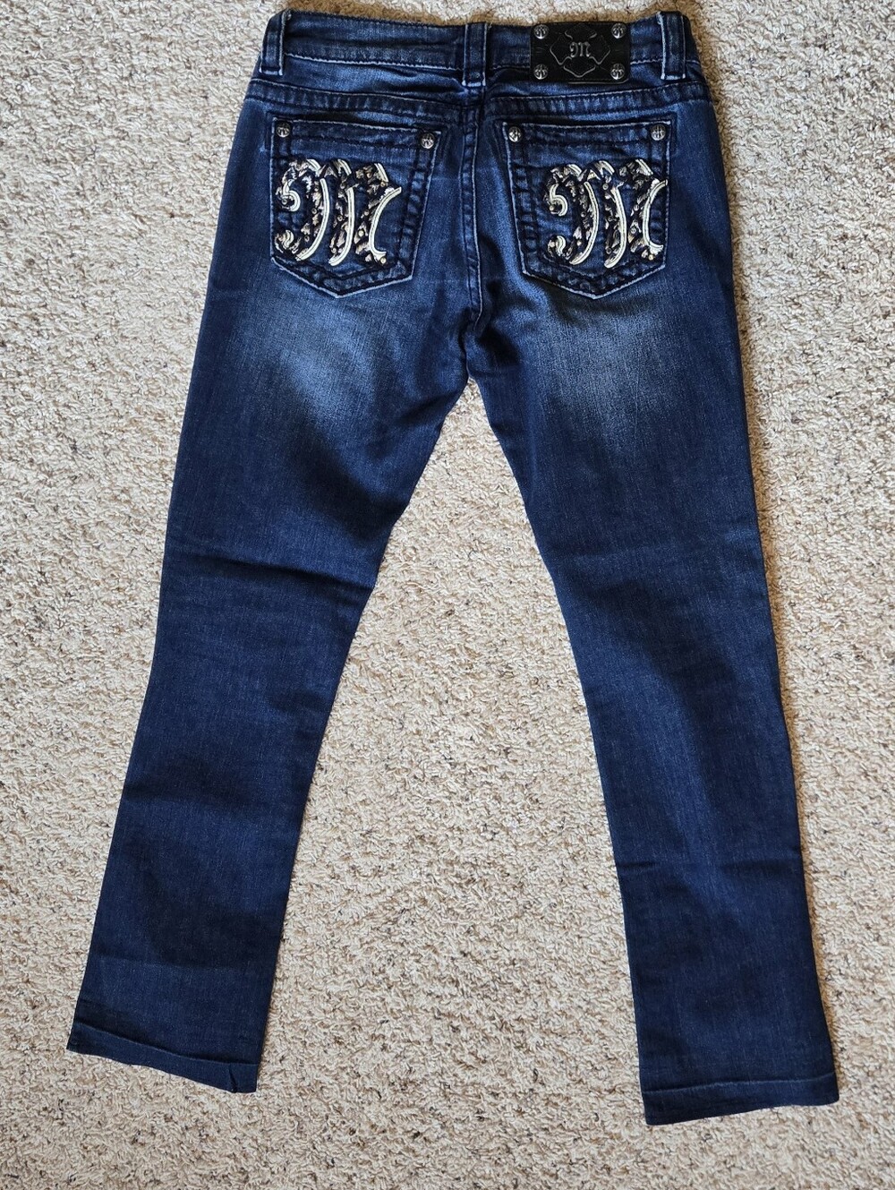 Miss Me Signature Boot Jeans Size 28 Dark Wash Embellished Pocket Bling Y2K